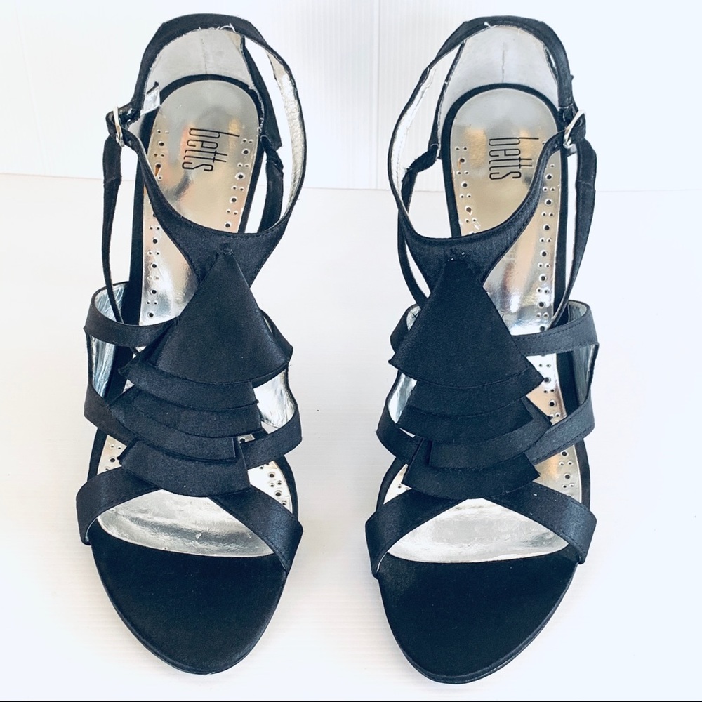 Betts Damzel Black Satin Slingback Gold Stiletto - Picture 6 of 16